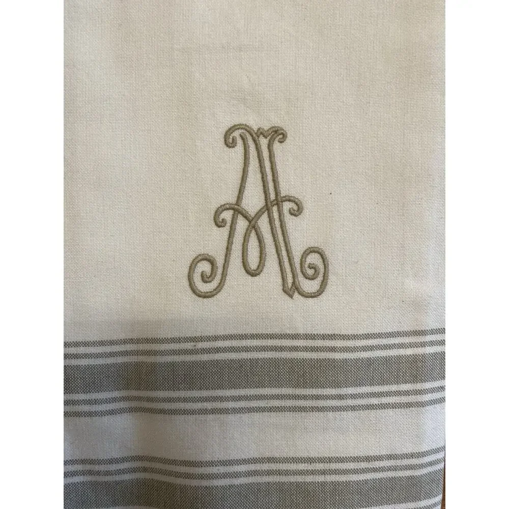 Turkish Cotton Kitchen Hand Towel Monogram‎ Embroidered Letter A Neutral